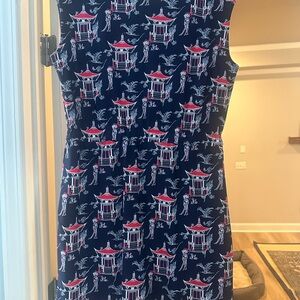 Jude Connally Navy and Pink Darbie Dress in Toile Print